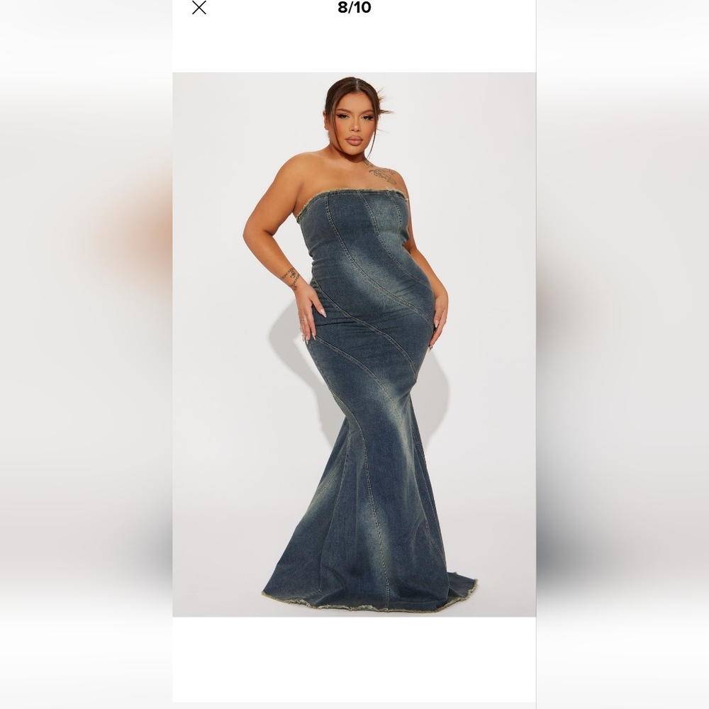 Fashion Nova Dark Blue Strapless Gown